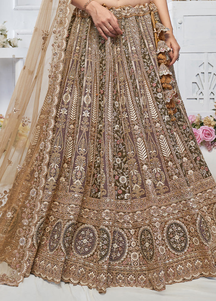 3 Pc Brown Net Semi Stitched Lehenga Set Buy Cheap Big Discount