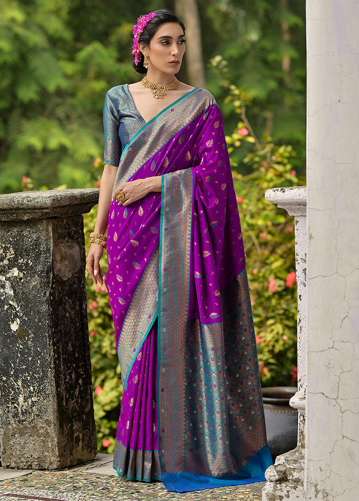 Wine Banarasi Silk Saree With Blouse Piece Cheap Free Shipping