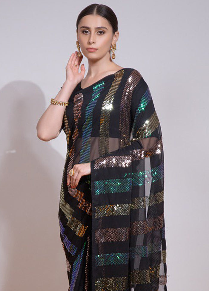 Black Georgette Saree With Blouse Piece Cheap 2025 Newest