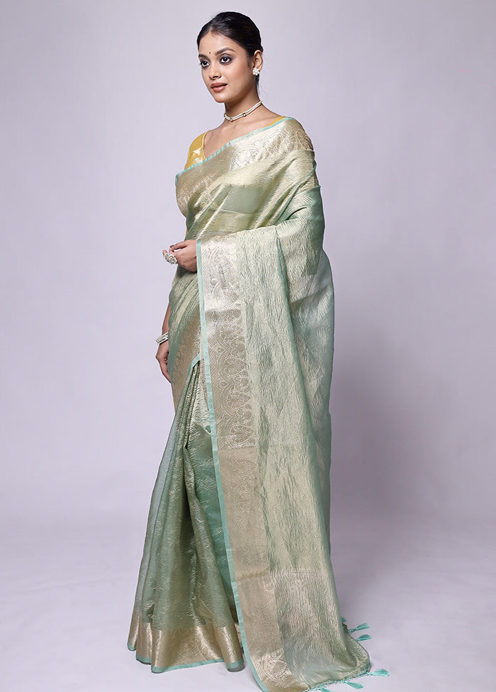 Green Crushed Tissue Silk Saree With Blouse Piece Largest Supplier Online