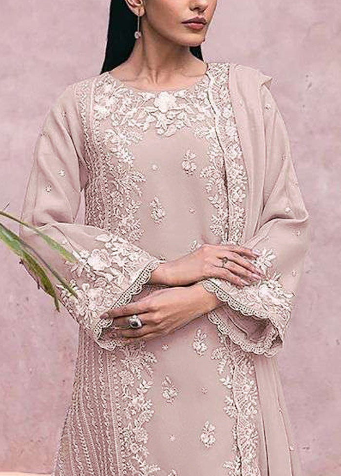 3 Pc Beige Semi Stitched Georgette Suit Set Comfortable Online