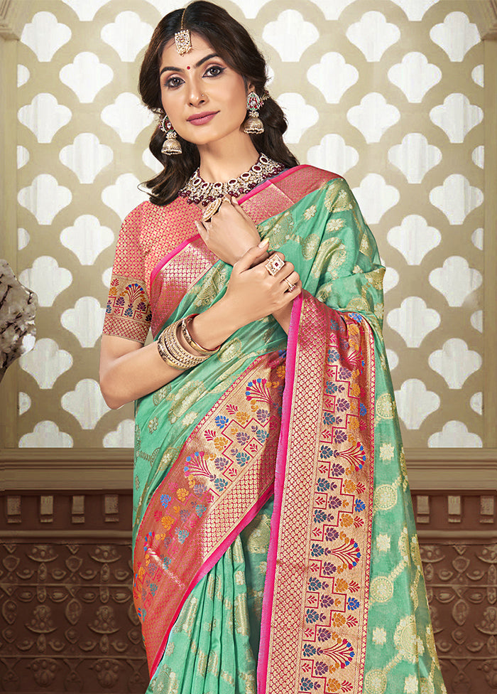 Turquoise Dupion Silk Saree With Blouse Piece Cheap Pice For Sale