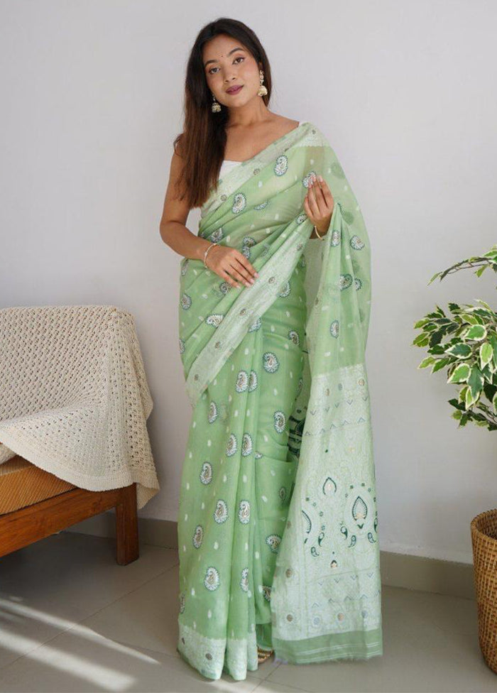 Pista Green Cotton Saree With Blouse Piece Wholesale Pice Cheap Pice