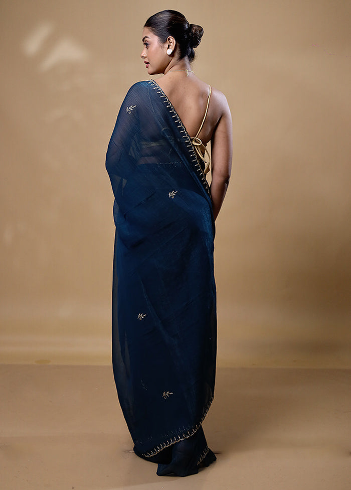 Blue Jimmy Choo Saree With Blouse Piece Free Shipping Cheap Pice