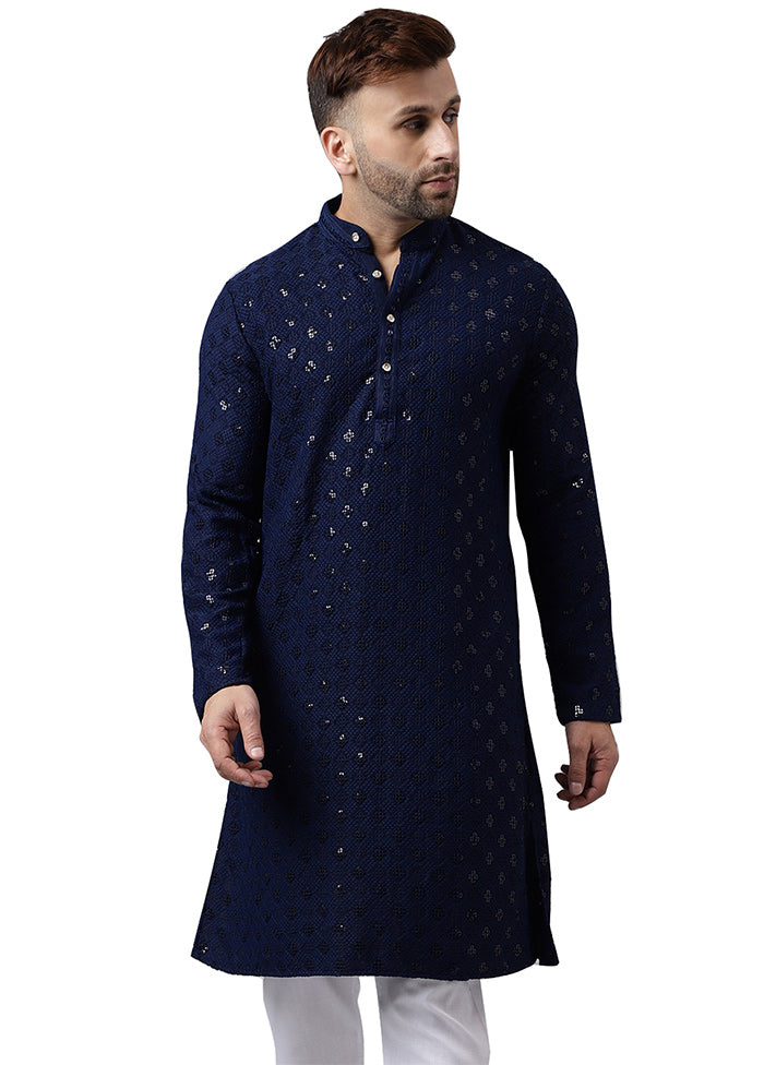 Navy Blue Silk Embroidered Kurta Clearance Deals