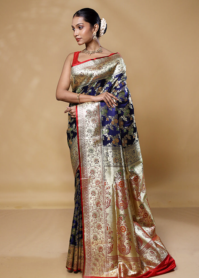 Blue Banarasi Silk Saree With Blouse Piece Ebay