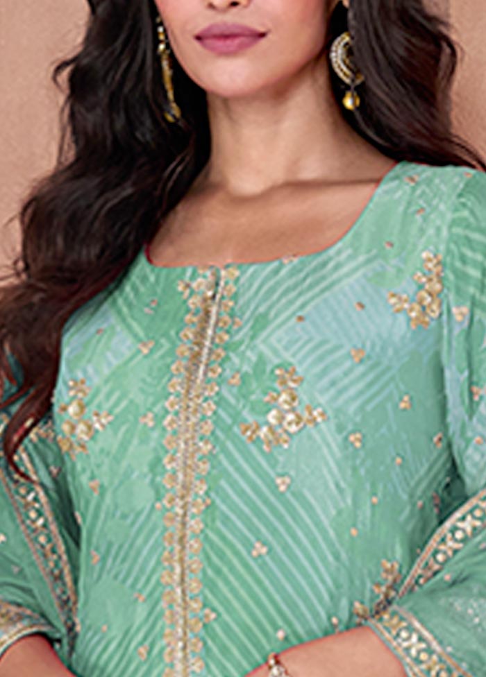 3 Pc Mint Green Semi Stitched Georgette Suit Set Sale Supply