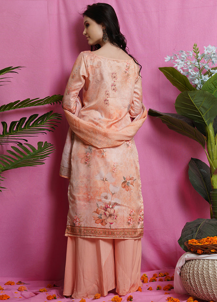 3 Pc Peach Unstitched Silk Suit Set Footlocker Finishline For Sale