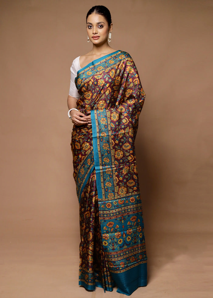 Maroon Printed Pure Silk Saree Without Blouse Piece Clearance Fashionable