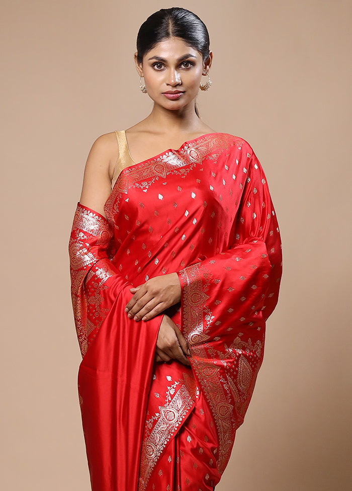 Red Banarasi Silk Saree With Blouse Piece Shop For Cheap Online