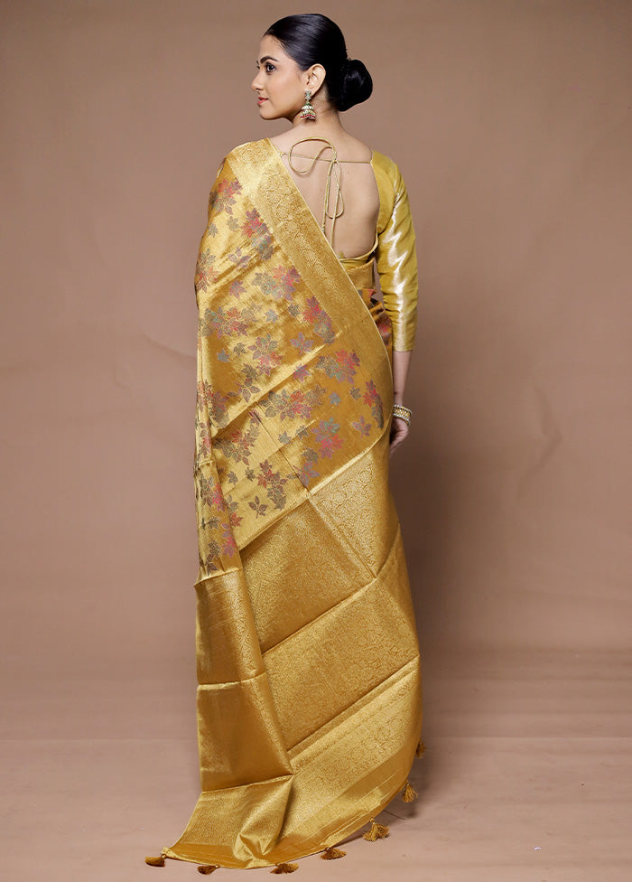 Yellow Tissue Silk Saree With Blouse Piece Outlet Clearance