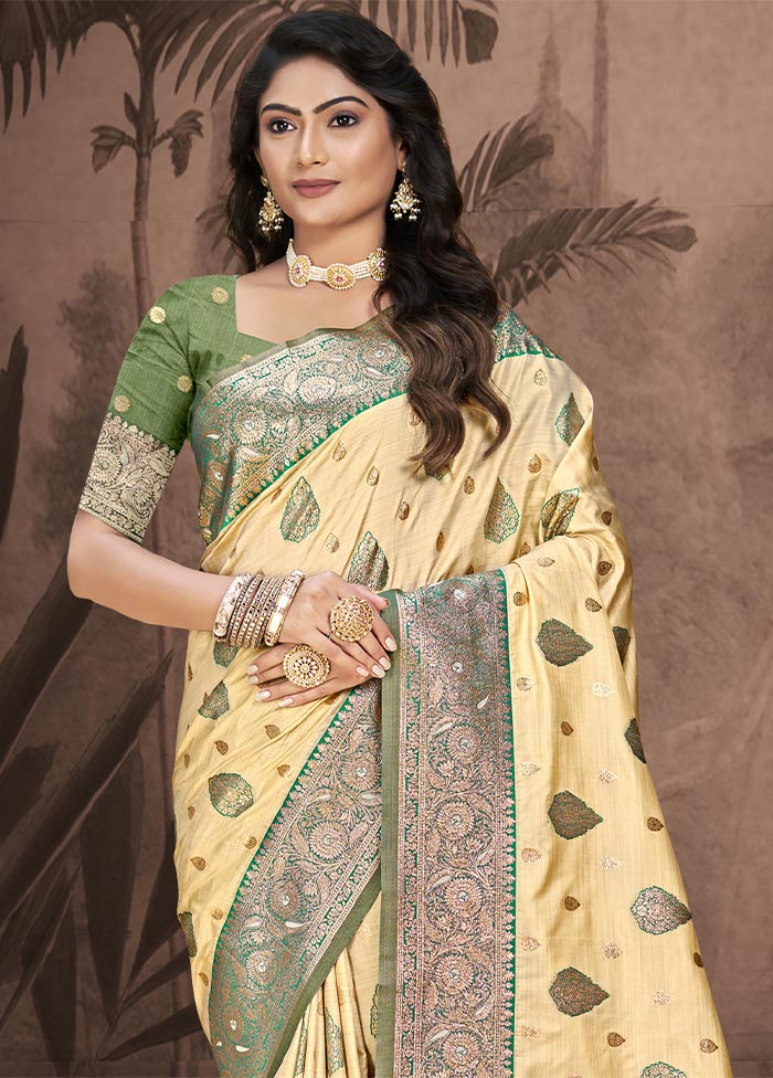 Beige Dupion Silk Saree With Blouse Piece Very Cheap