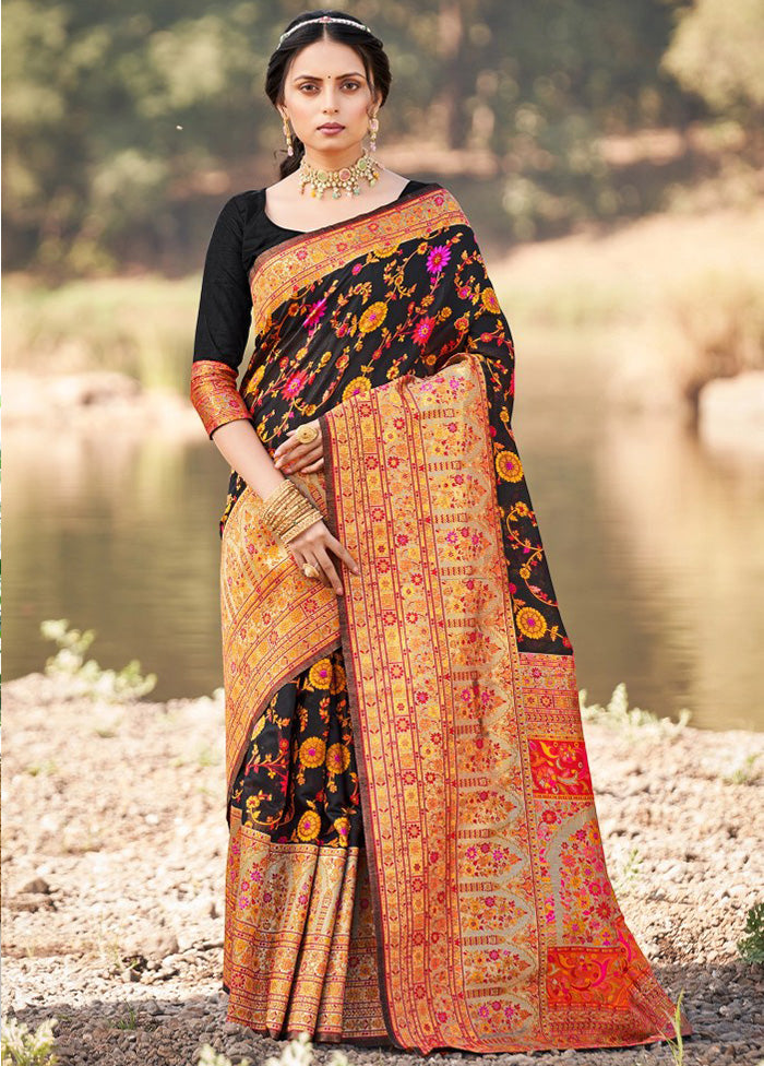 Black Banarasi Silk Saree With Blouse Piece Discount High Quality