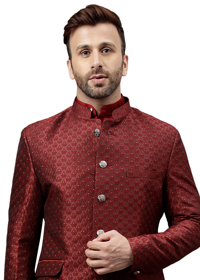 Maroon Viscose Jacquard Blazer Free Shipping Clearance