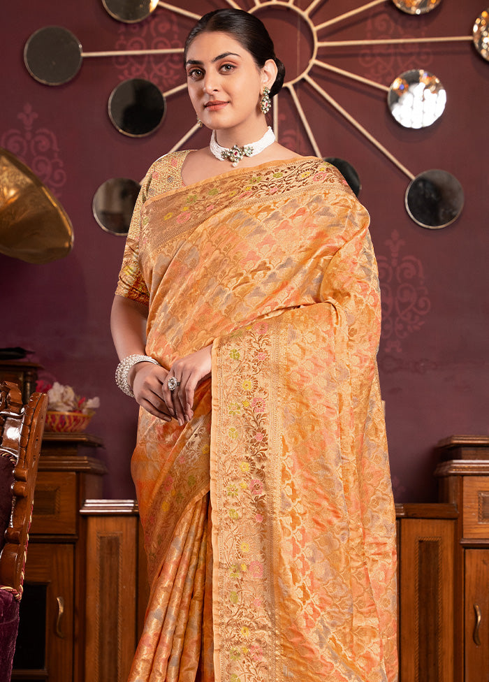 Orange Spun Silk Saree With Blouse Piece Clearance Online Amazon