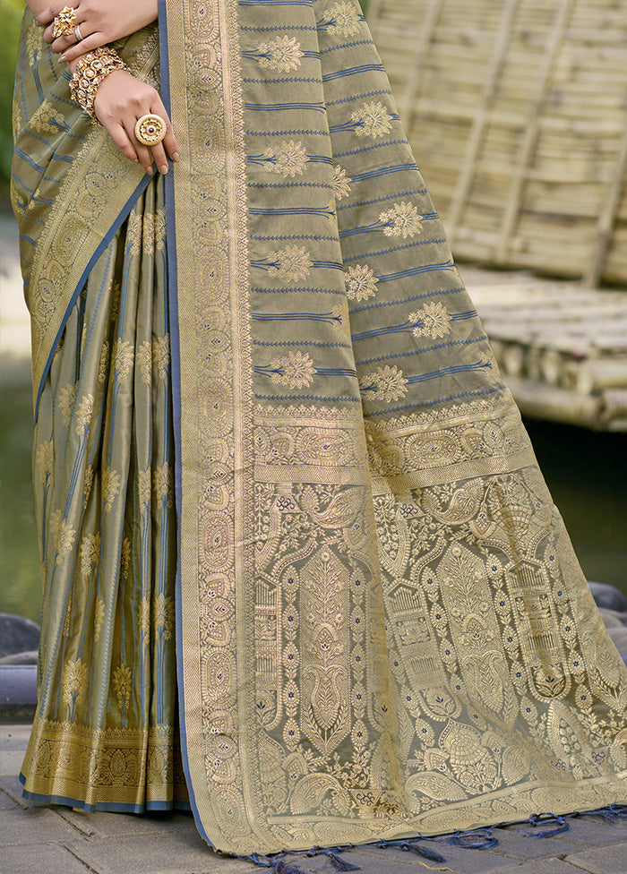 Grey Spun Silk Saree With Blouse Piece Buy Cheap With Mastercard