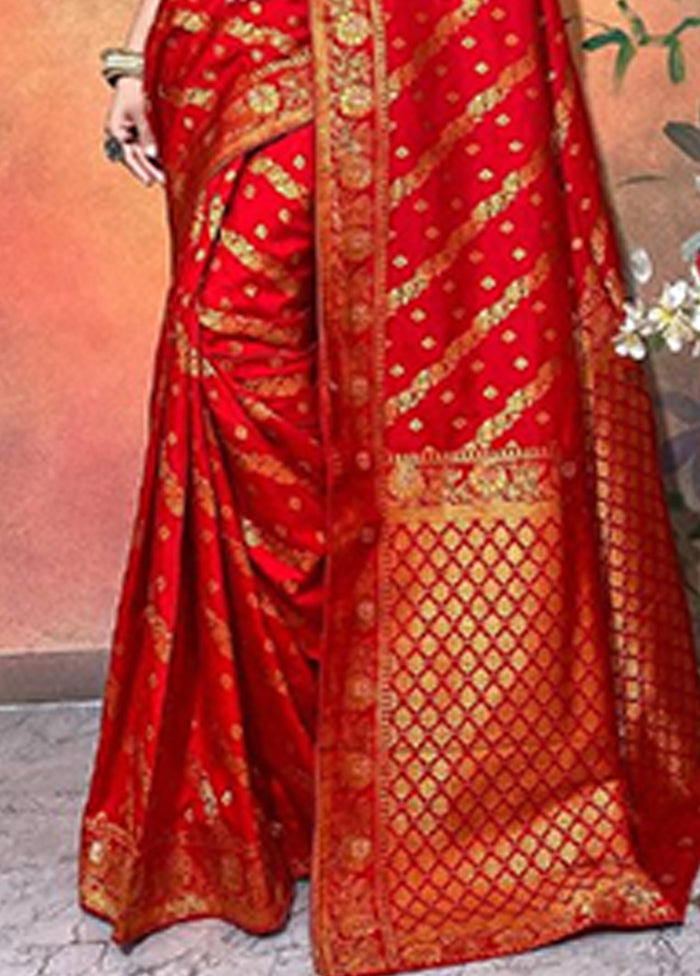 Red Dupion Silk Saree With Blouse Piece Outlet Manchester