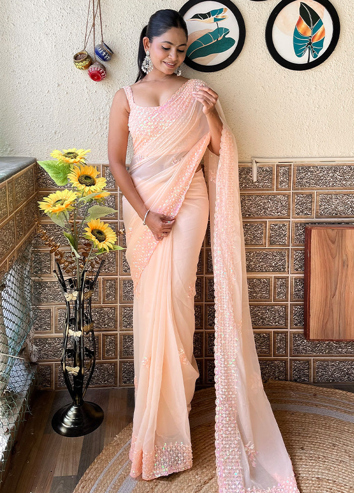 Peach Georgette Saree With Blouse Piece Factory Outlet Cheap Online