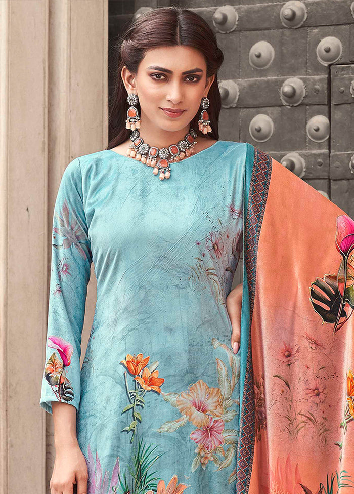 3 Pc Sky Blue Unstitched Velvet Suit Set Cost Cheap Online