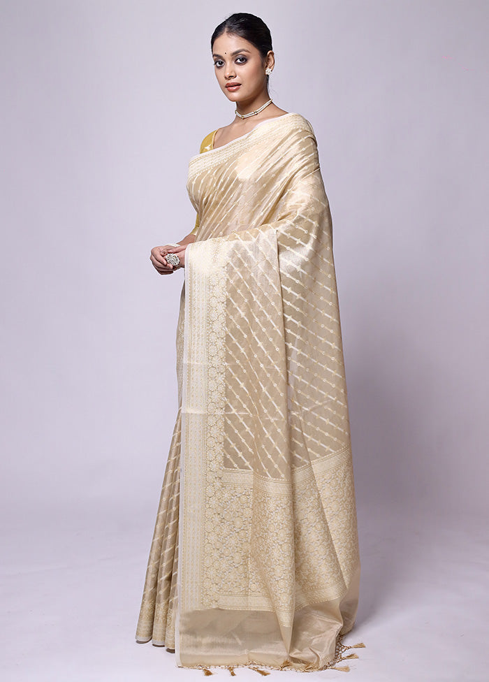 Cream Tissue Silk Saree With Blouse Piece Best Pices