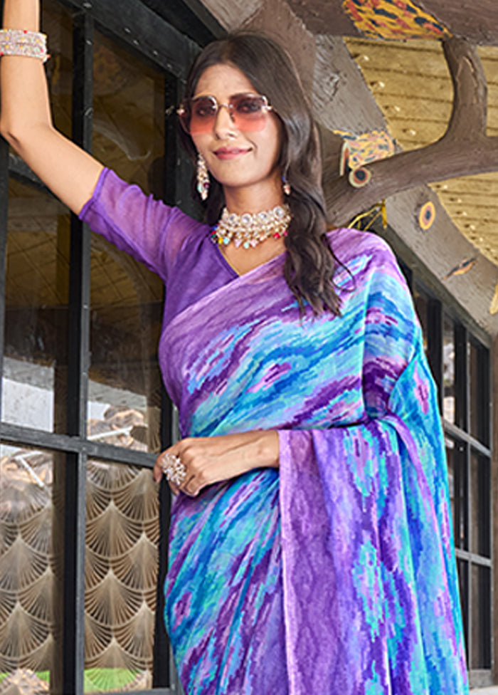 Purple Georgette Saree With Blouse Piece Buy Cheap Countdown Package