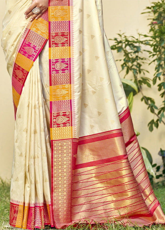 Cream Dupion Silk Saree With Blouse Piece For Cheap