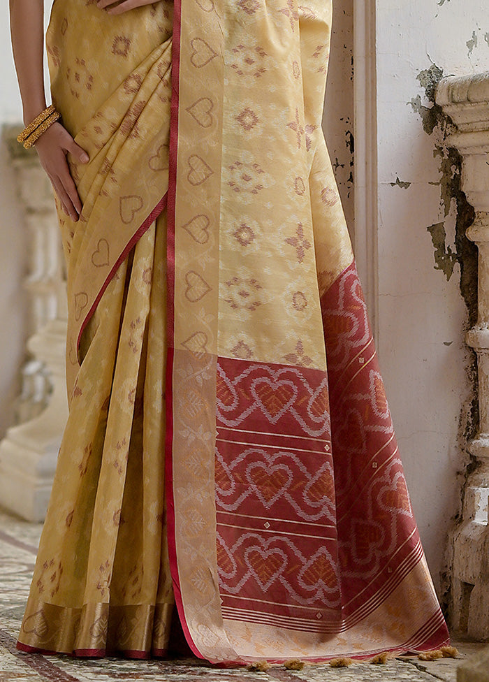 Cream Spun Silk Saree With Blouse Piece Shop Offer Online