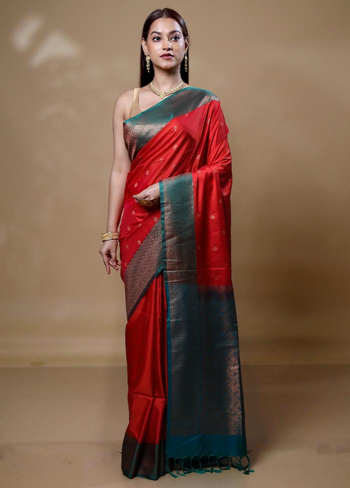 Red Dupion Silk Saree With Blouse Piece Geniue Stockist Cheap Online