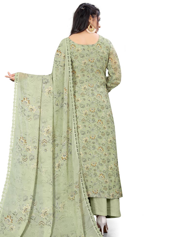 3 Pc Green Unstitched Georgette Suit Set Cheap Sale 2025 Newest