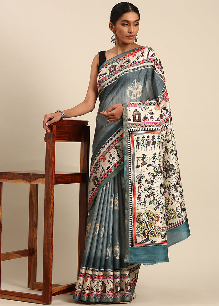 Grey Cotton Saree With Blouse Piece Sale Fashion