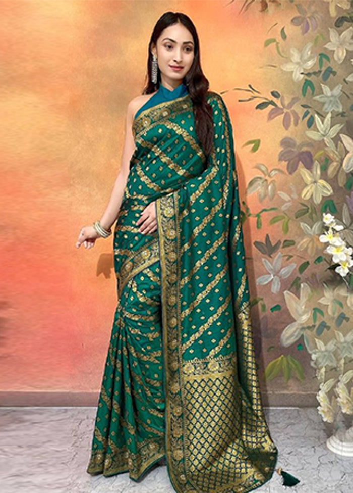 Dark Green Dupion Silk Saree With Blouse Piece Inexpensive Sale Online