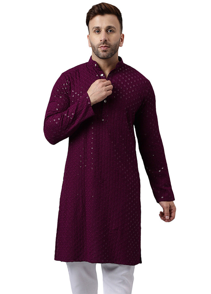 Maroon Silk Embroidered Kurta Discount Reliable