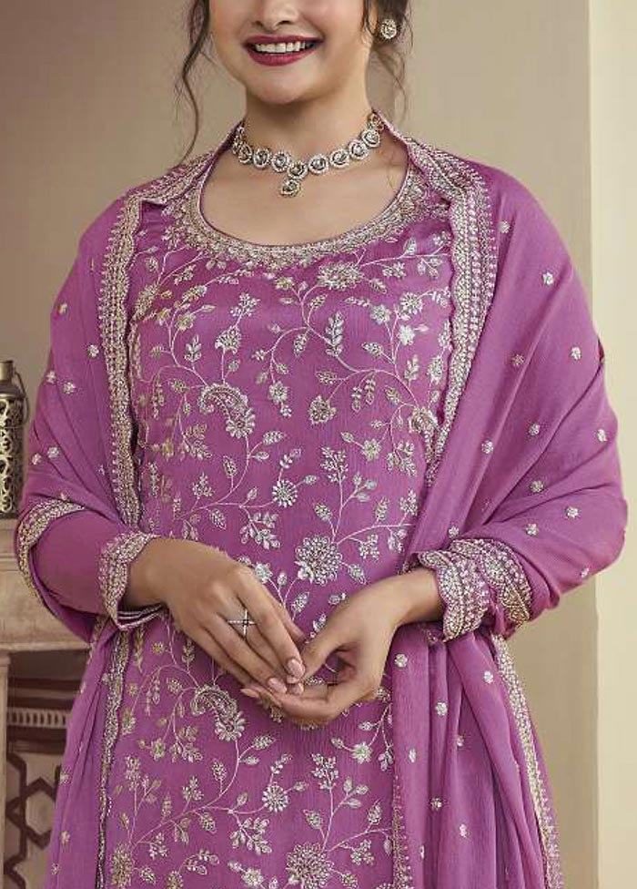 3 Pc Pink Semi Stitched Silk Suit Set Buy Cheap Big Discount