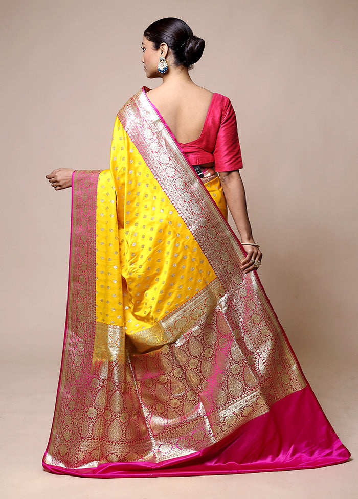 Yellow Banarasi Silk Saree With Blouse Piece Free Shipping Online