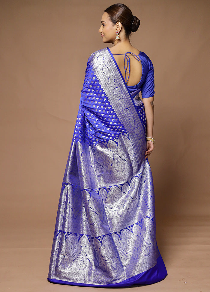 Blue Banarasi Silk Saree With Blouse Piece Deals Cheap Pice