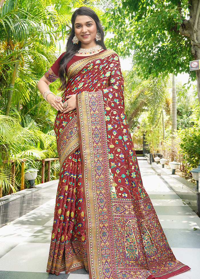 Maroon Pasmina Silk Saree With Blouse Piece Cheap Online Store Manchester