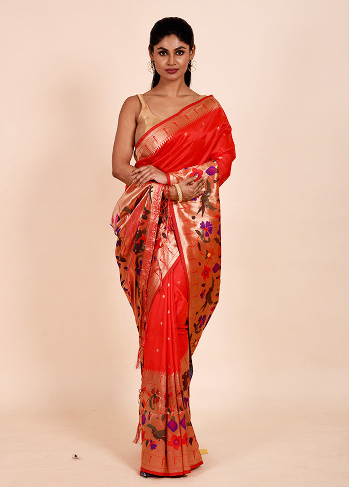 Red Dupion Silk Saree With Blouse Piece Sale Enjoy