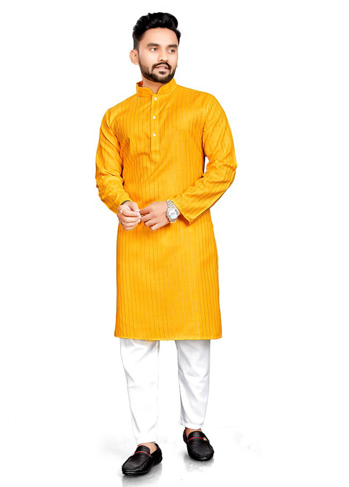 Yellow Pure Cotton Kurta And Pajama Set Cheap Sale Best Wholesale