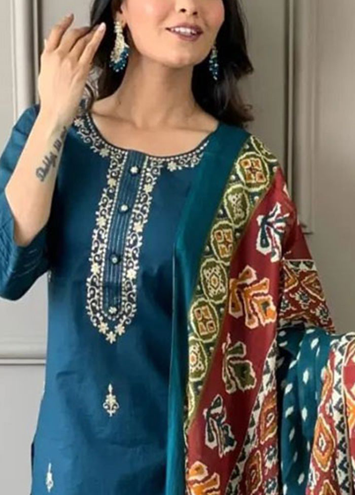 3 Pc Aqua Readymade Rayon Suit Set View For Sale