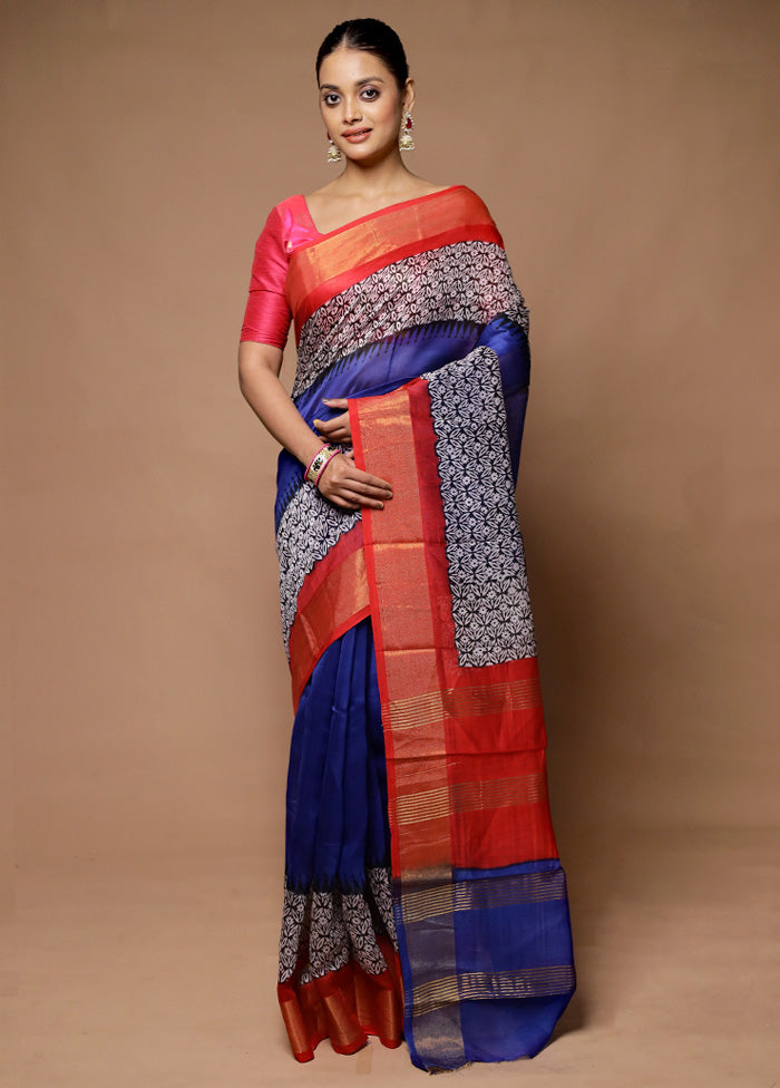 Blue Chanderi Cotton Saree With Blouse Piece Buy Cheap Low Cost