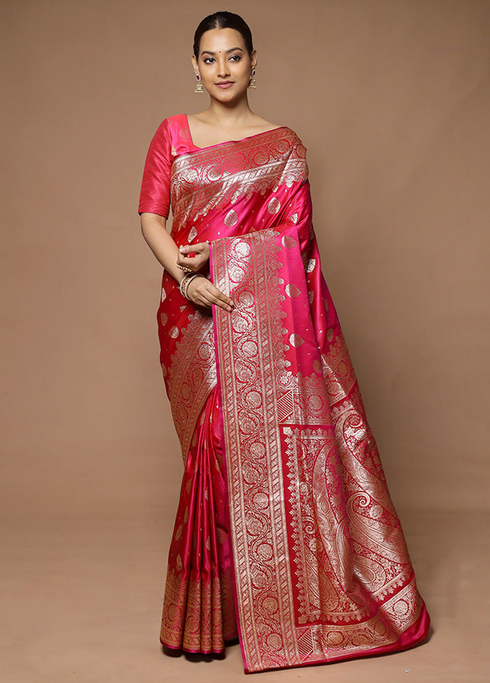 Pink Banarasi Silk Saree With Blouse Piece Cheap Very Cheap