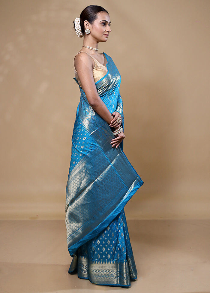 Blue Dupion Silk Saree With Blouse Piece Buy Cheap 2025 Unisex