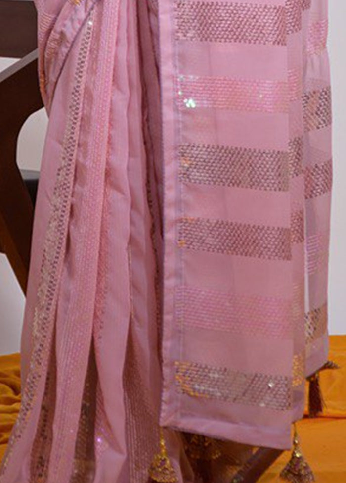 Baby Pink Georgette Saree With Blouse Piece Discount Cost