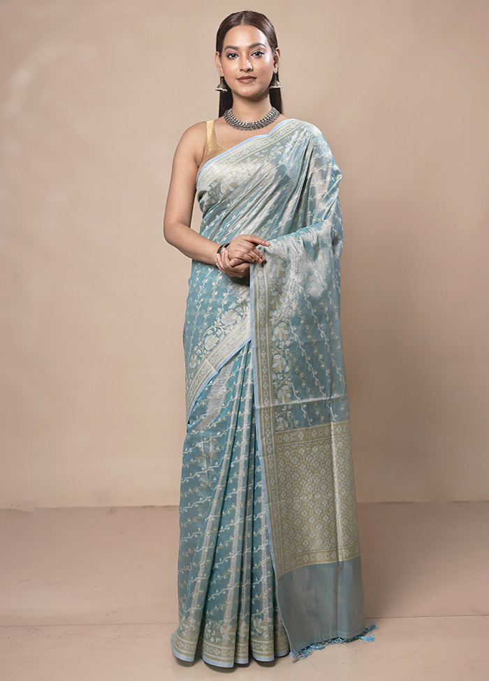 Blue Tissue Silk Saree With Blouse Piece Buy Cheap Manchester Great Sale