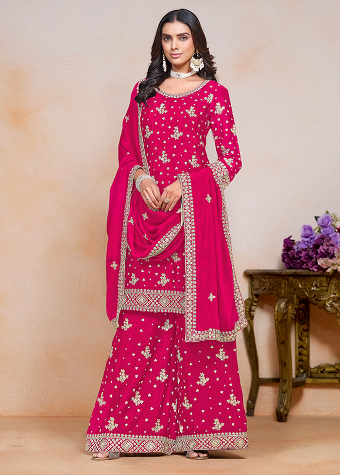 3 Pc Pink Semi Stitched Silk Suit Set Sale Genuine