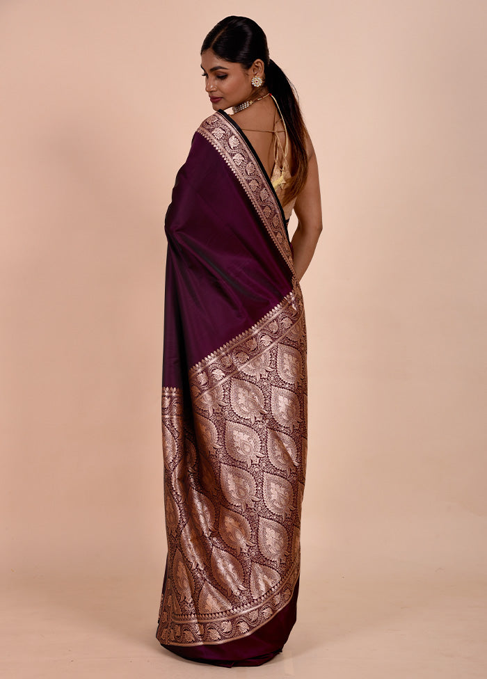 Wine Banarasi Silk Saree With Blouse Piece Clearance Cheap Online