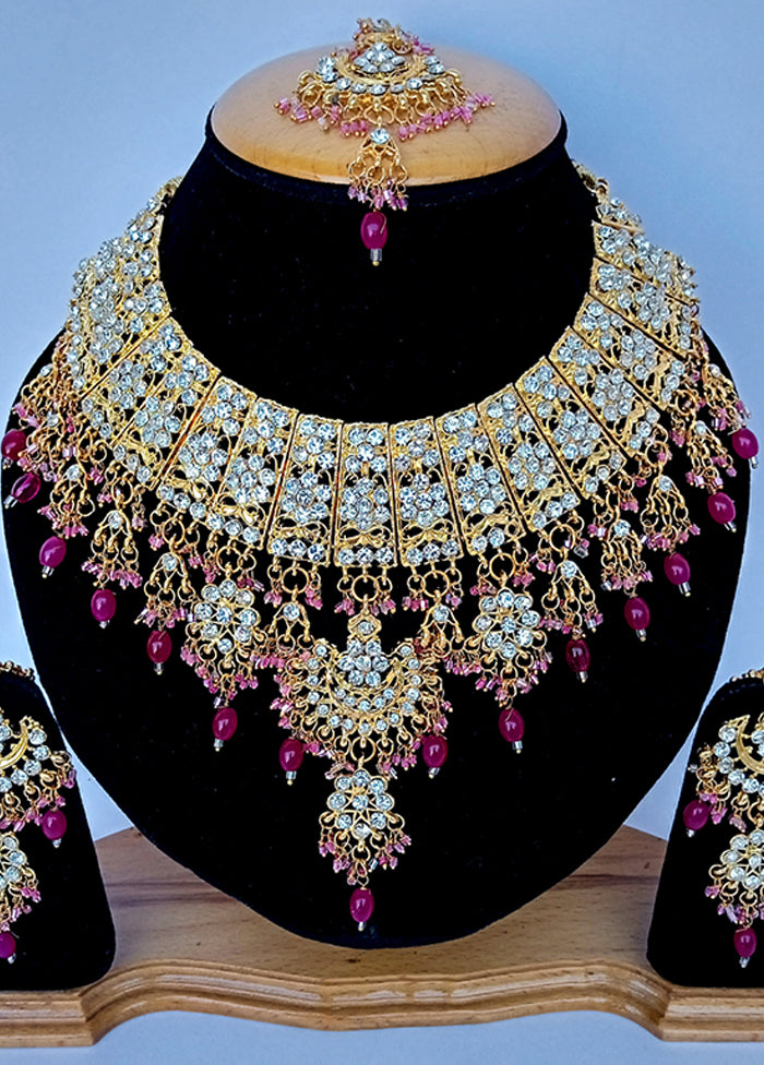 Pink Alloy Cz Stone Jewellery Set Deals Cheap Pice