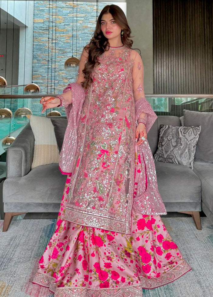 Pink Readymade Net Dupatta Indian Dress Free Shipping Recommend