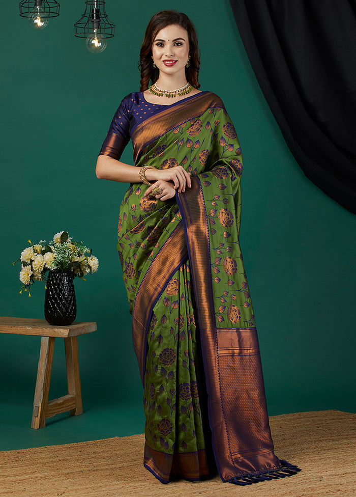 Green Banarasi Silk Saree With Blouse Piece Buy Cheap Pre Order