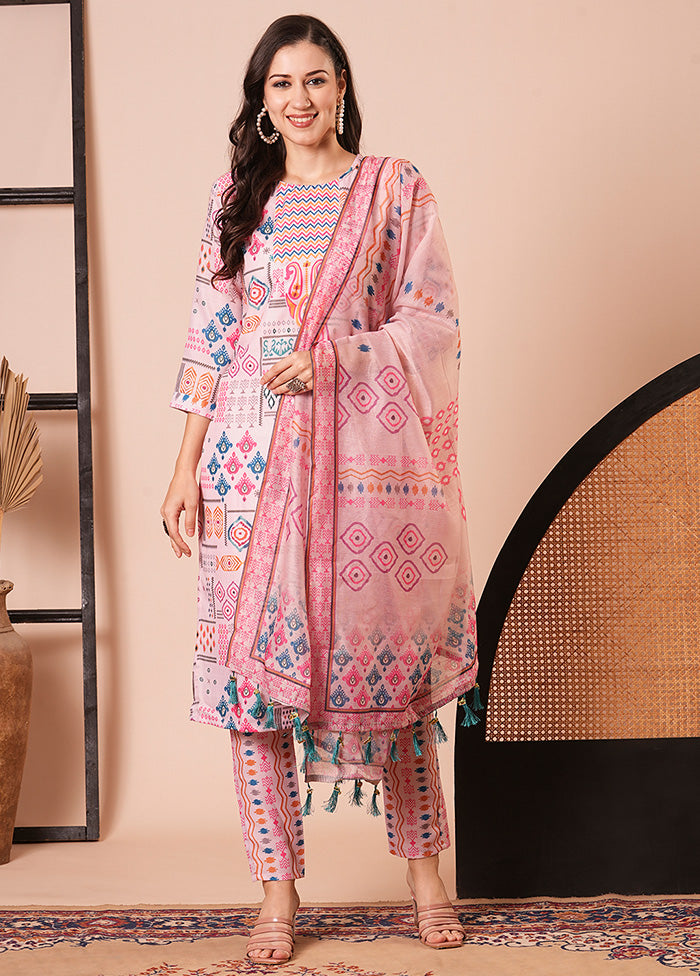 3 Pc Pink Readymade Cotton Dupatta Suit Set Clearance Recommend